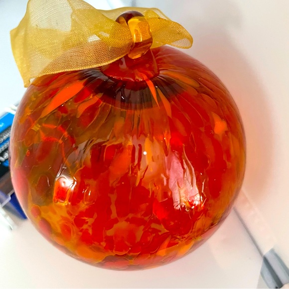 Blown Glass Christmas Ornament Orange Color Beautiful Holiday Gift on the Tree - Picture 4 of 5